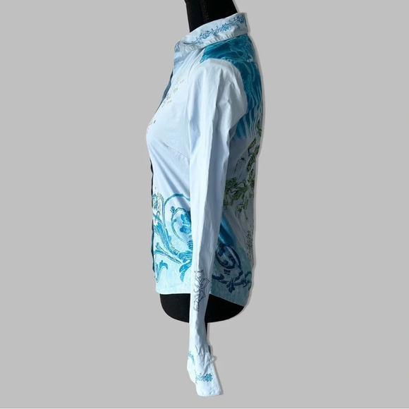 Indigo Palms Paisley Embroidered  Novelty Bohemian Button Down Shirt - Picture 2 of 16